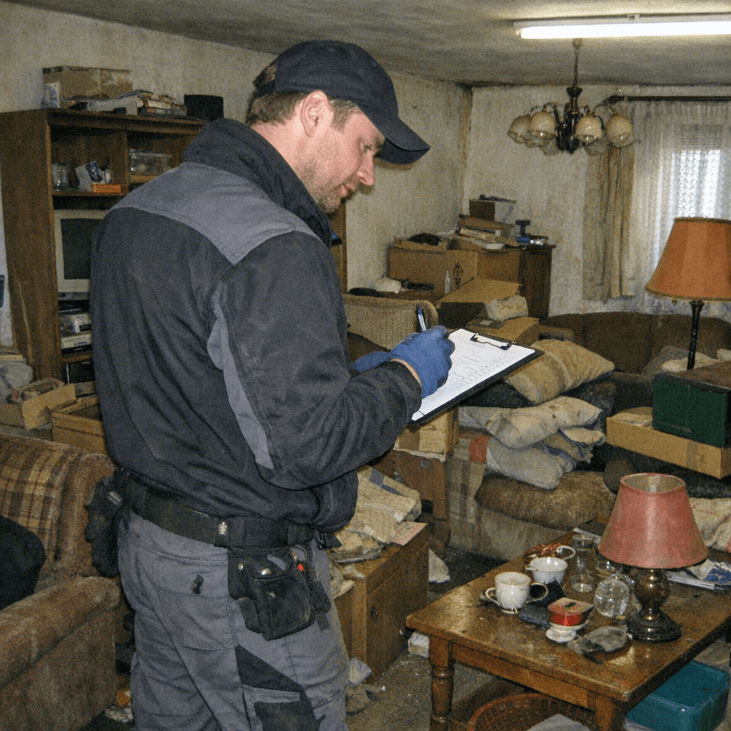 Berater prüft in einer haiterbacher Wohnung Möbelaufwand und Vorbereitungsbedarf